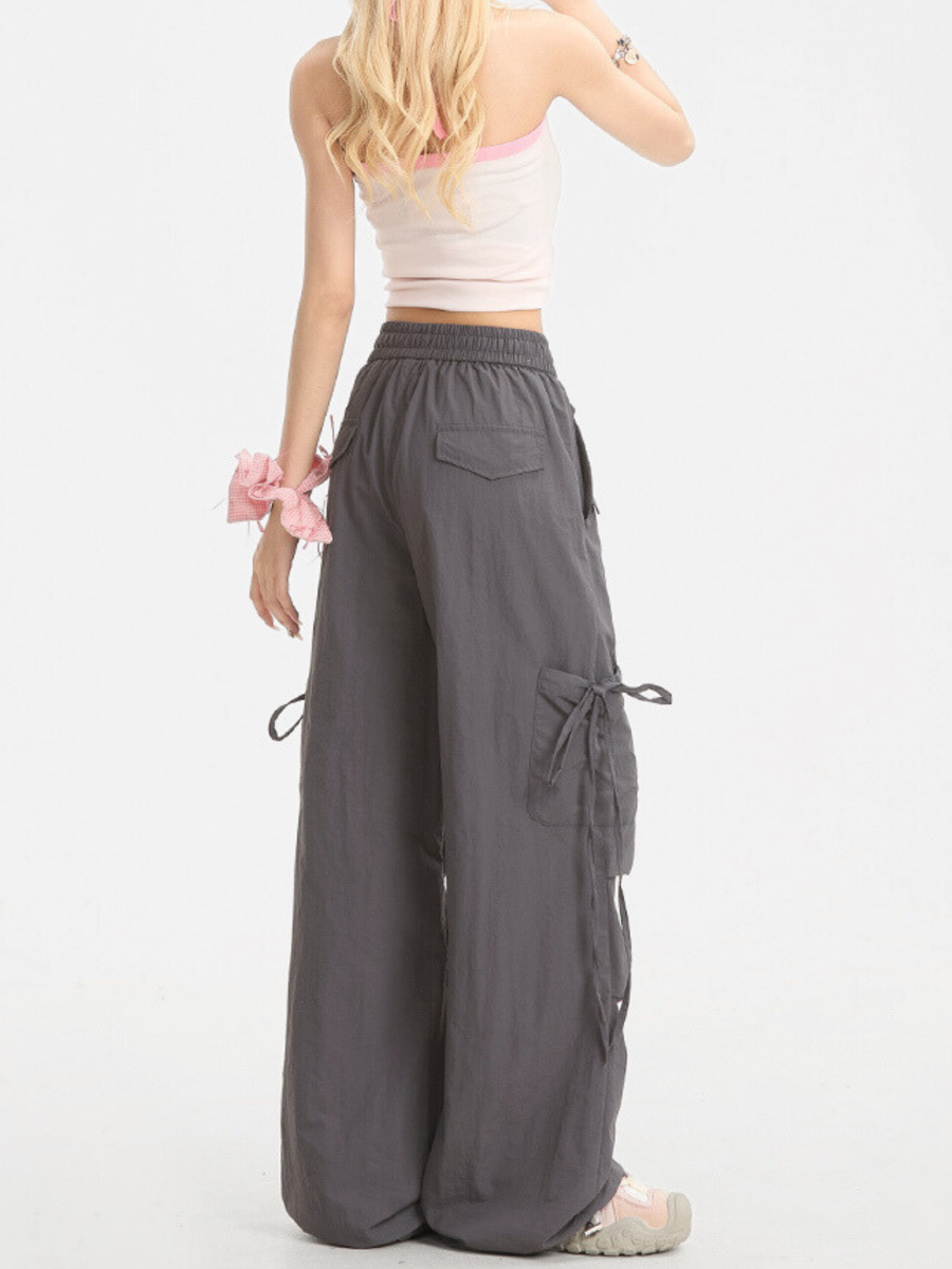 Aquarun - Women's Bow-Tie Strap Pleated Cargo Pants