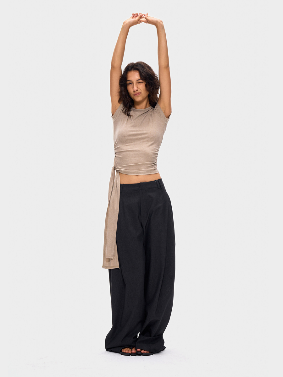 Ashcrest - Women's Draped Curved Pleated Straight-Leg Pants